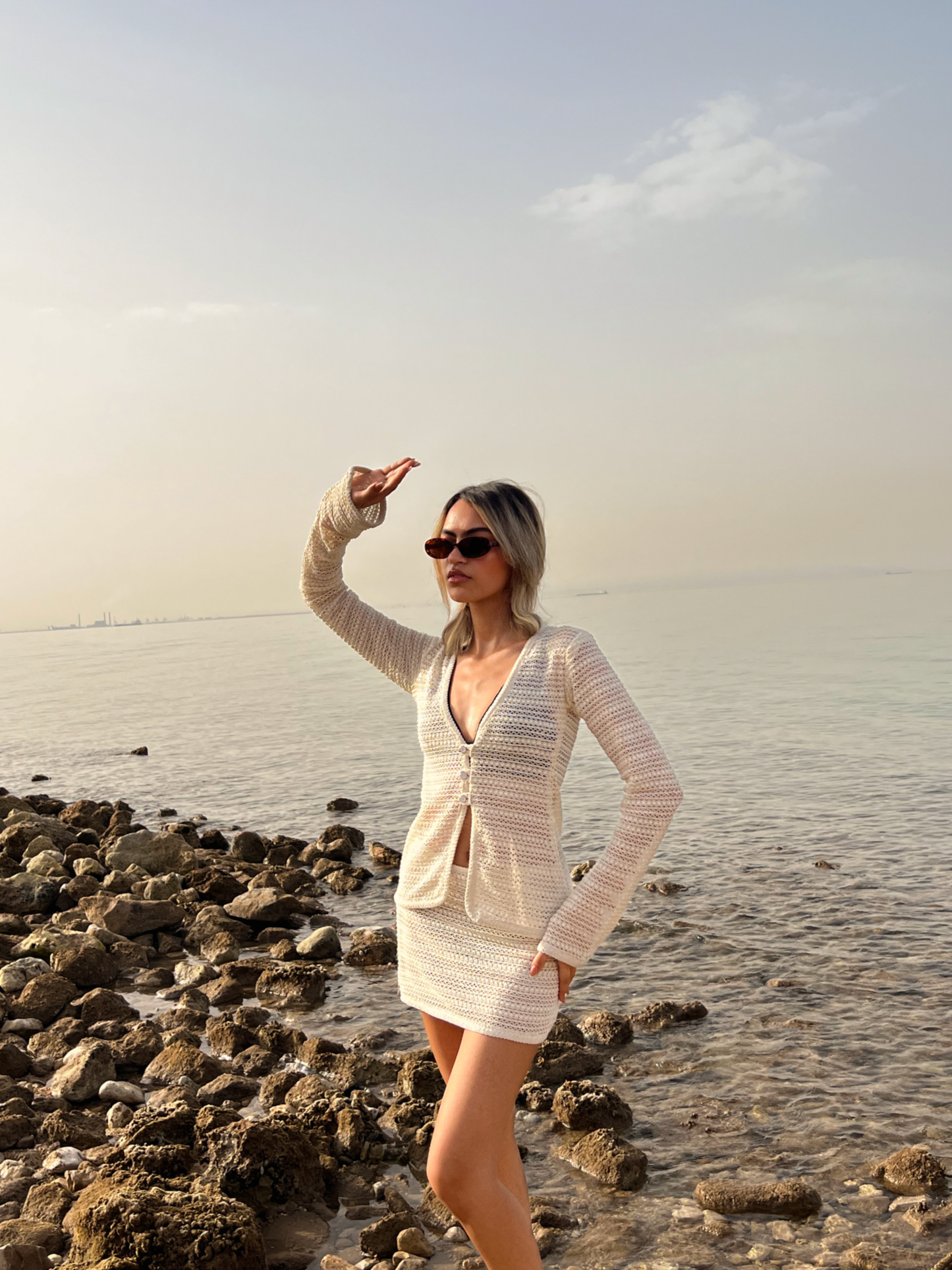 The Aurora Cover Up Set In Beige Crochet