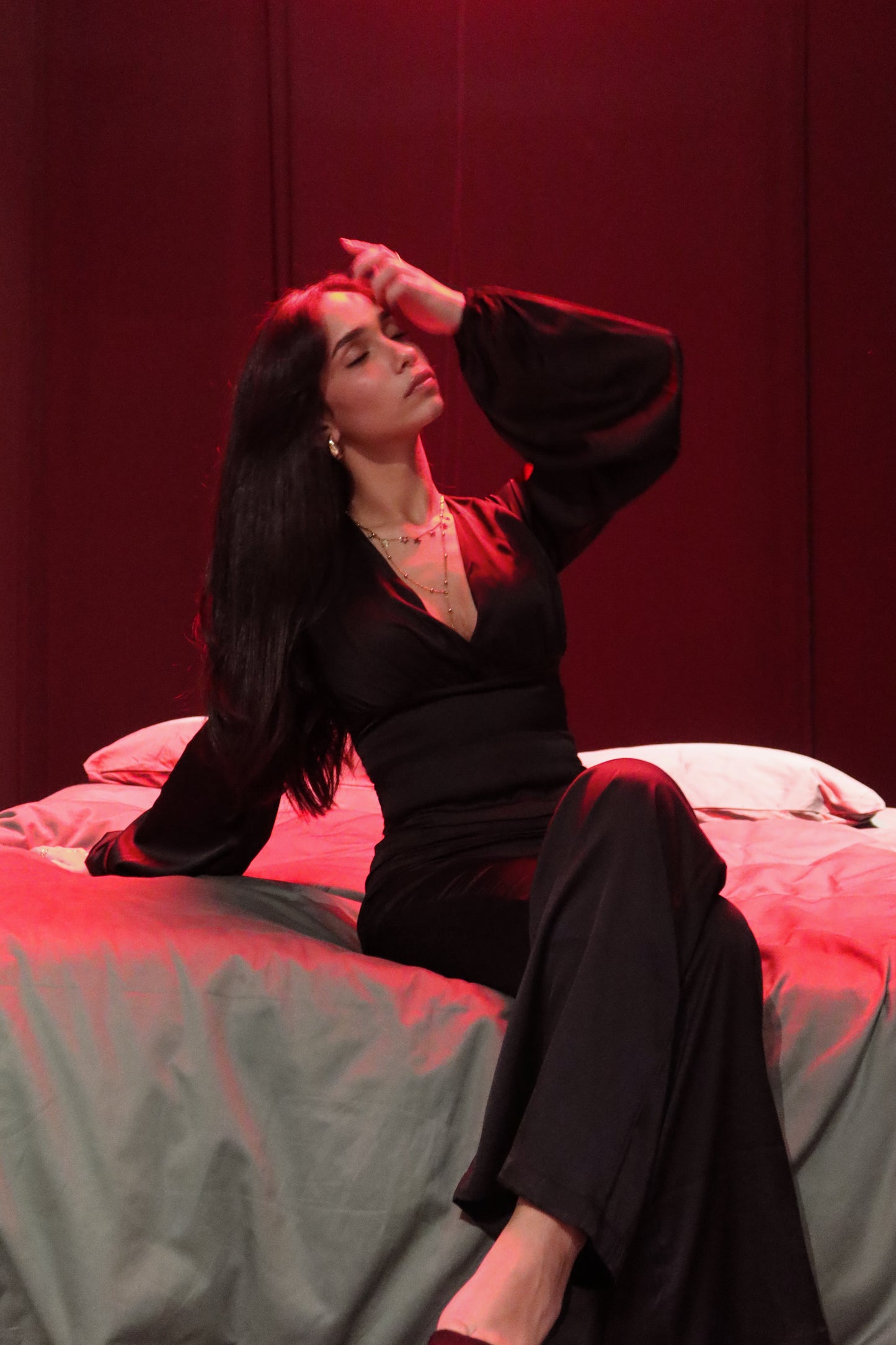 The Selene Tops In Black Satin