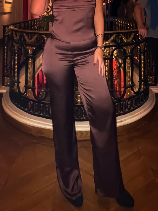 The Nocturne Pants In Brown Satin